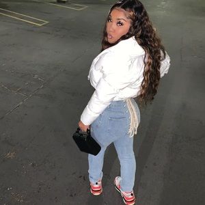 Boyfriend style jeans w/ trendy lace up design